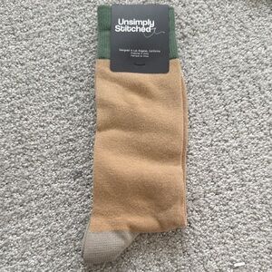 Unsimplly Stitched Men's Tan Crew Socks with Green Cuff